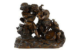 Bronze Vintage Statue of 3 Musical Cherubs, Putti or Angels #37568