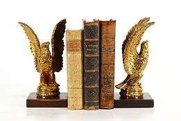 Pair of Bronze Finish Vintage Eagles, Bookends, Mahogany Bases #38136