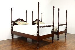 Pair of Antique 4 Poster Mahogany Single or Twin Beds, Carved Finials #33824