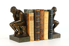 Pair of Vintage Bronze Finish Antique Bookends, after The Thinker, Rodin #38127