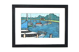 Boats in Neenah Harbor Original Oil Pastel Painting, Bruce Bodden 26 1/2' #38455