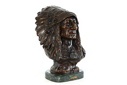 Solid Bronze Vintage Bust, Indigenous Native American Sculpture, Tele Lon #38270