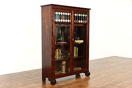 Antique Stained Leaded Glass 2 Door Office or Library Bookcase #38424