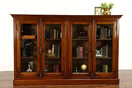 Oak Victorian Office or Library Bookcase, 4 Doors, Brass & Iron Knobs #38882