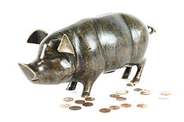 Vintage Patinated Heavy Cast Brass Piggy Bank Sculpture #39063