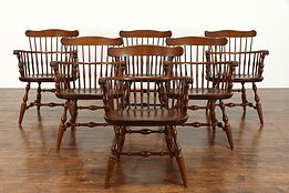 Set of 6 Vintage Windsor Birch Dining Chairs with Arms, Nichols & Stone #38089