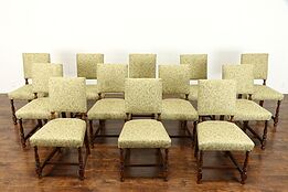 Set of 12 Traditional Italian Vintage Dining Chairs with New Upholstery #38347