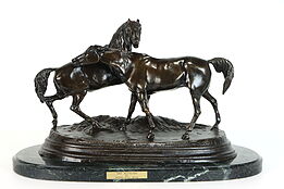 Bronze Horses Statue "L'Accolade," Marble Base, after Mene #38665