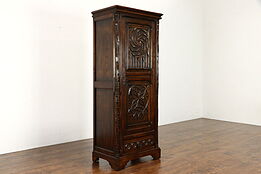 Gothic Carved Antique Flemish Chestnut Armoire, Closet, or Linen Cabinet #38700