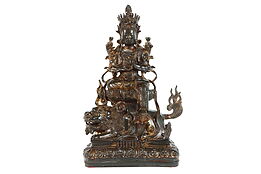 Tibetan Vintage Bronze Statue of Buddha Seated on Temple Lion #39263