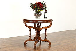 Victorian Antique Carved Walnut Oval Marble Top Hall, Lamp, Parlor Table #34100