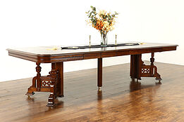 Victorian Eastlake Oak Antique 4' Dining Table, 6 Leaves Extends 9.5' #37318