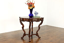 Victorian Antique Carved Walnut Turtle Top Lamp or Parlor Table #37826