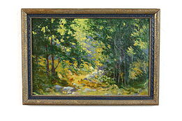 Forest Landscape Antique Original Oil Painting, 1928 Bertholdt 14" #39929