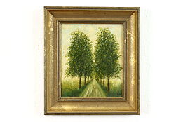 Tree Lined Road in Summer Vintage Original Oil Painting H. S. 13" #39926