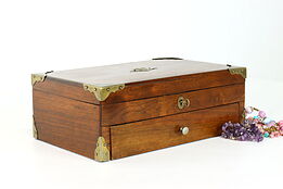 Victorian Antique English Walnut & Brass Jewelry Box or Collector's Chest #39933