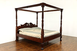 Renaissance Design Vintage Carved Mahogany 4 Poster King Size Canopy Bed #38660