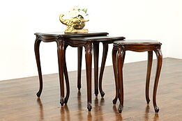 Set of 3 Vintage Country French Vintage Carved Nesting Snack Tables #39986