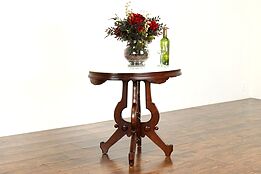 Victorian Eastlake Antique Carved Walnut Oval Marble Top Parlor Table #39789