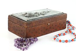 Ostrich Leather & Silver Jewel, Cig or Memento Box, Cape of S Africa Map #40233