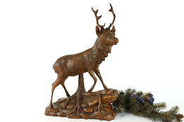 Black Forest Antique Carved Red Deer Sculpture, Denelle #40217