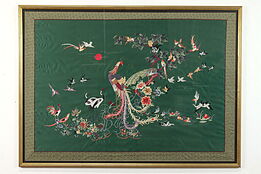 Chinese Vintage Framed Silk Embroidery Exotic Birds Scene 48.5" #39746