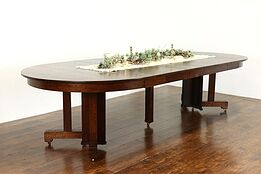 Arts & Crafts Mission Oak 54" Antique Dining Table, 6 Leaves Opens 10.5' #37970