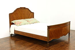 French Style Vintage Burl & Satinwood Full Size Bed, Cherub Painting #39983