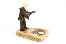 Art Deco Harlequin Playing Lute Antique Bronze & Marble Ring or Ash Tray #39849