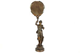 Art Nouveau Antique Patinated Sculpture of Lady holding Beveled Mirror #40239