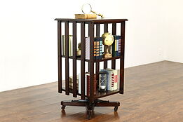 Arts & Crafts Oak Antique Spinning Chairside Craftsman Revolving Bookcase #40136
