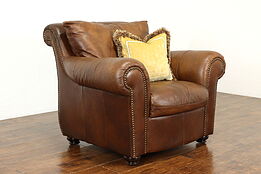 Traditional Italian Vintage Leather Overstuffed Armchair #40171
