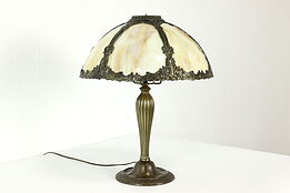 Art Nouveau Antique 6 Panel Stained Glass Shade Office or Library Lamp #40291