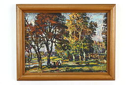 Fall & Stream Landscape Original Vintage Oil Painting, H. H. Betts 23" #39767
