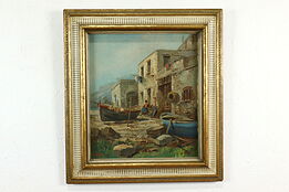 Fishing Boat at Port Vintage Original Oil Painting, Magrotti 25" #40167
