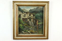 Millhouse Stream Scene Vintage Italian Original Oil Painting Magrotti 25" #39747