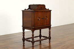 Traditional Walnut Antique Chairside Smoking Stand & Tobacco Humidor #39676