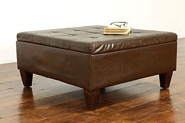 Traditional Vintage Large Tufted Brown Ottoman, Stool or Bench & Storage #40180