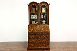 Traditional Georgian Vintage Walnut & Burl Secretary Desk & Bookcase #39994