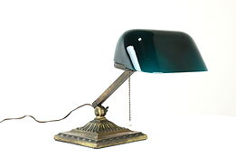 Emeralite Office or Library Antique Banker Desk Lamp, Green Glass Shade #40397