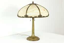 Neoclassical 8 Panel Stained Glass Shade Antique Office or Library Lamp #39622