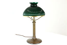 Victorian Antique Green Glass Shade Office or Library Table Lamp #40396