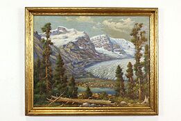 Mountain Landscape with Glaciers Vintage Original Oil Painting, Roth 32" #39743