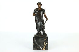 Blacksmith Antique Bronze Statue on Italian Marble Base, Signed #40476