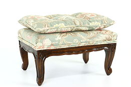 Country French Vintage Carved Fruitwood Foot Stool, Floral Upholstery #40479