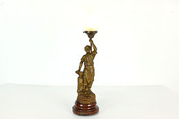 French Antique Blacksmith Statue Newel Post Lamp, Glass Flame #39962