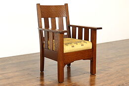 Arts & Crafts Mission Oak Antique Craftsman Armchair, New Upholstery #39854