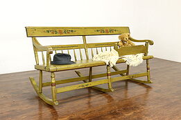 Farmhouse Antique 1840 Rocking Bench, Baby Guard, Hand Painted #40359