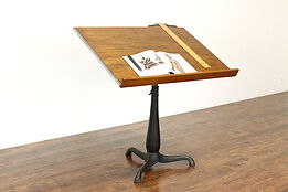 Industrial Antique Iron & Birch Adjustable Drafting Table or Artist Desk #40312