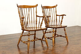 Pair of Farmhouse Vintage Birch Windsor Dining Chairs, Nichols & Stone #37752